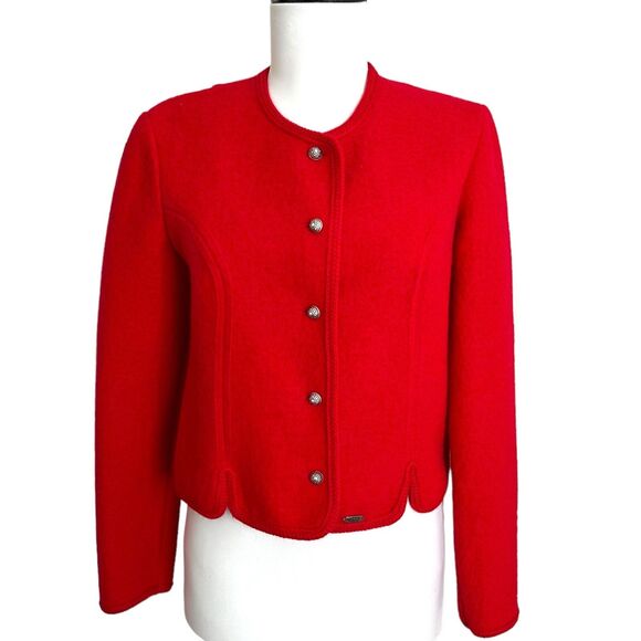 Vintage Boos Austria Boiled Wool Blazer Jacket S Red Cottagecore Alpine - Picture 1 of 14